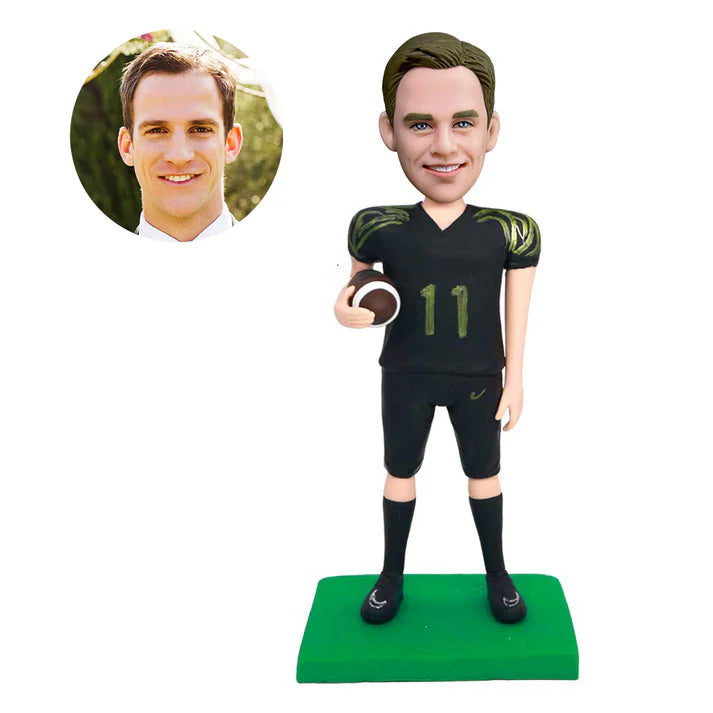 custom professional male football player bobbleheads holding a football