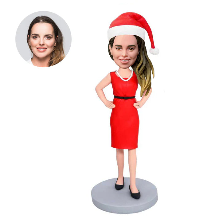 custom christmas female bobbleheads in red dress