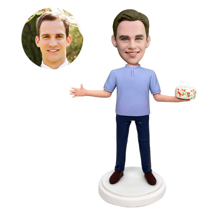 custom happy male bobbleheads with a birthday cake