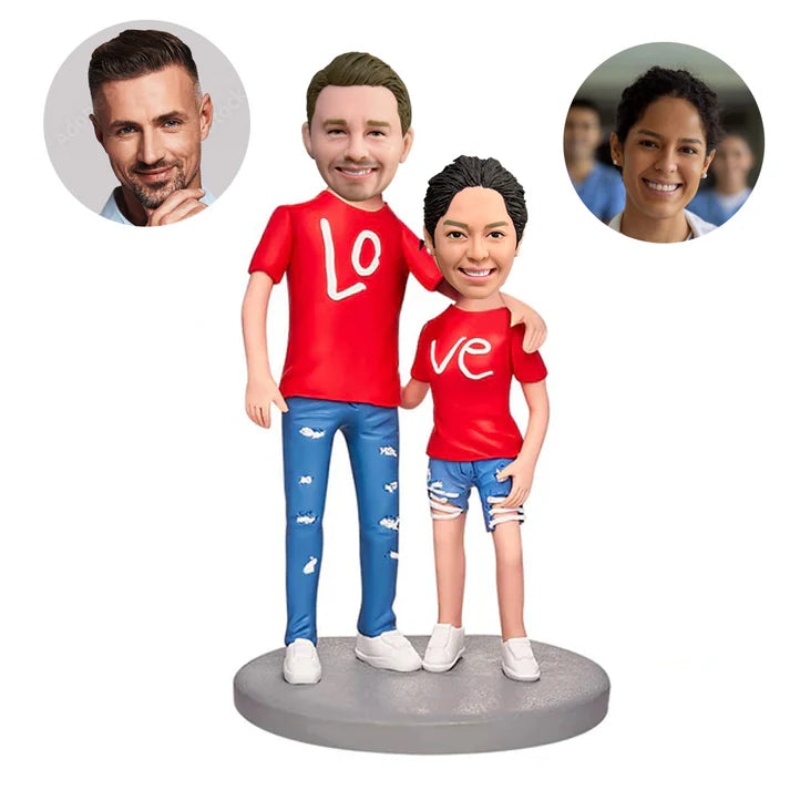 valentines day gifts custom couple bobbleheads in red couple tshirt