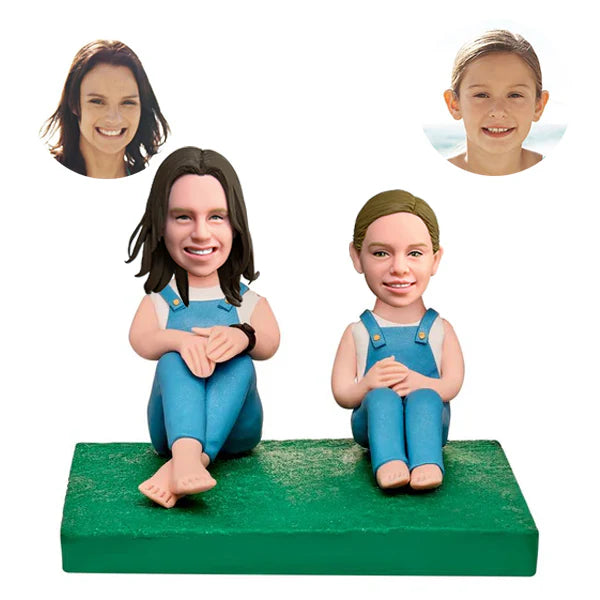 Super Mother And Daughter Custom Bobblehead With Engraved Text