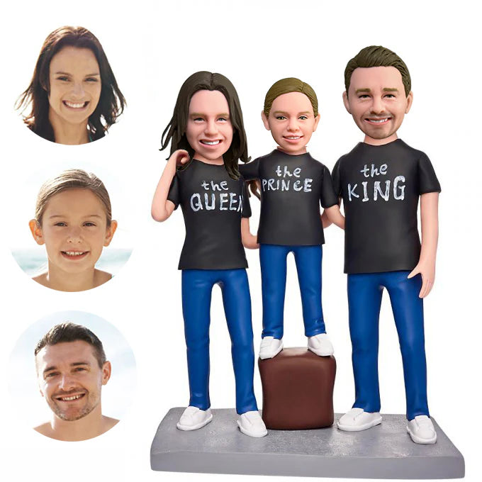 A Family Of Three Custom Bobblehead With Engraved Text