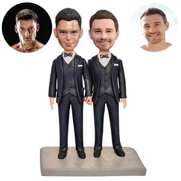 Male Same Gender Couple Custom Bobbleheads With Engraved Text