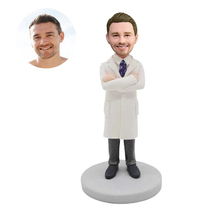 custom handsome male doctor bobbleheads in white coat