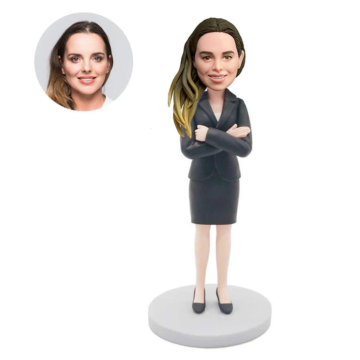 custom female office manager best boss bobbleheads in black suit skirt