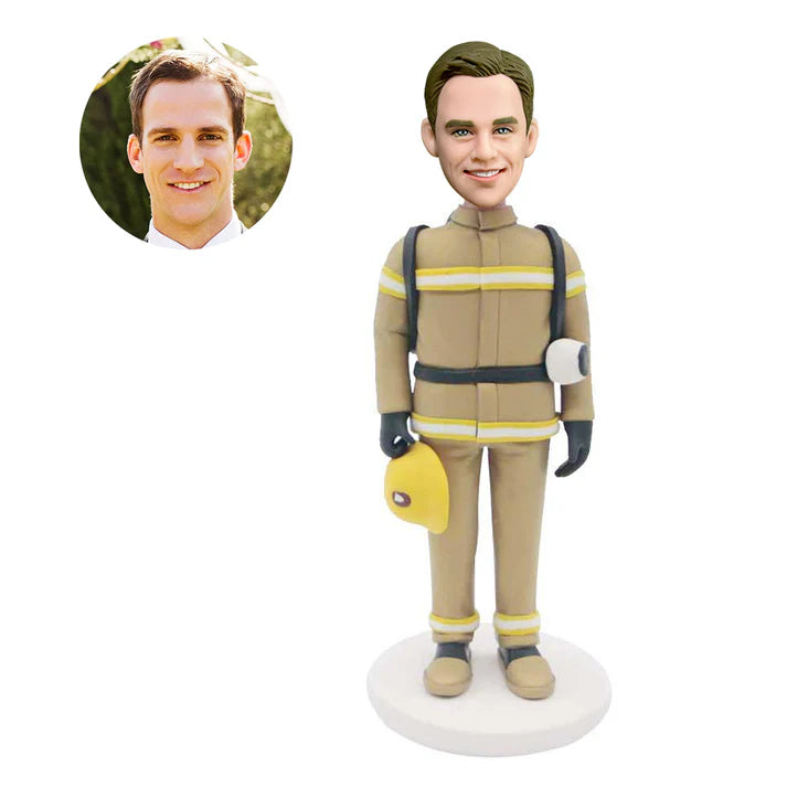 custom handsome fireman bobbleheads in yellow fire suit