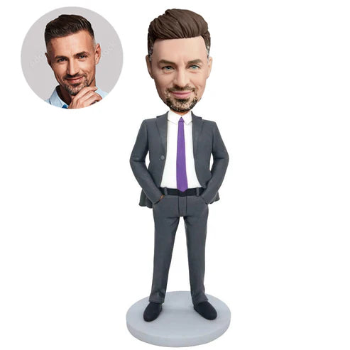 custom handsome male boss bobbleheads in grey suit