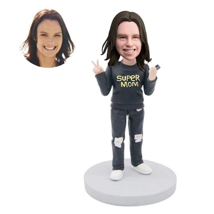 mothers day gifts custom female bobbleheads in black casual clothes