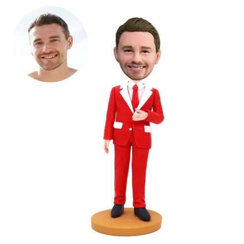 custom business bobbleheads in red suit