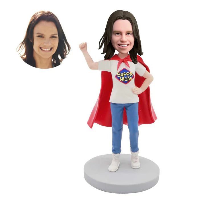 mother’s day gifts custom superhero super mom bobbleheads in red cape hero