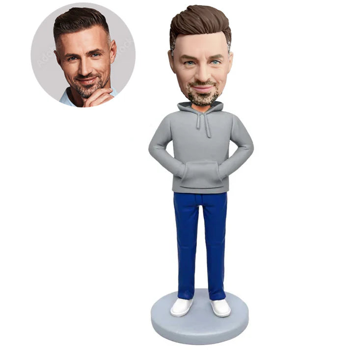 Casual Grey Hoodie Male Custom Bobbleheads