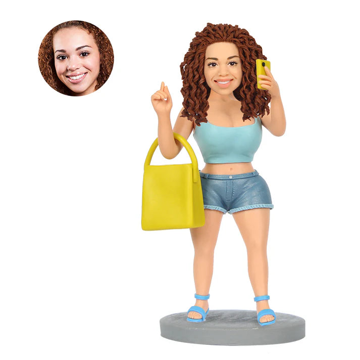 Custom Casual Female Bobbleheads Phone in hand