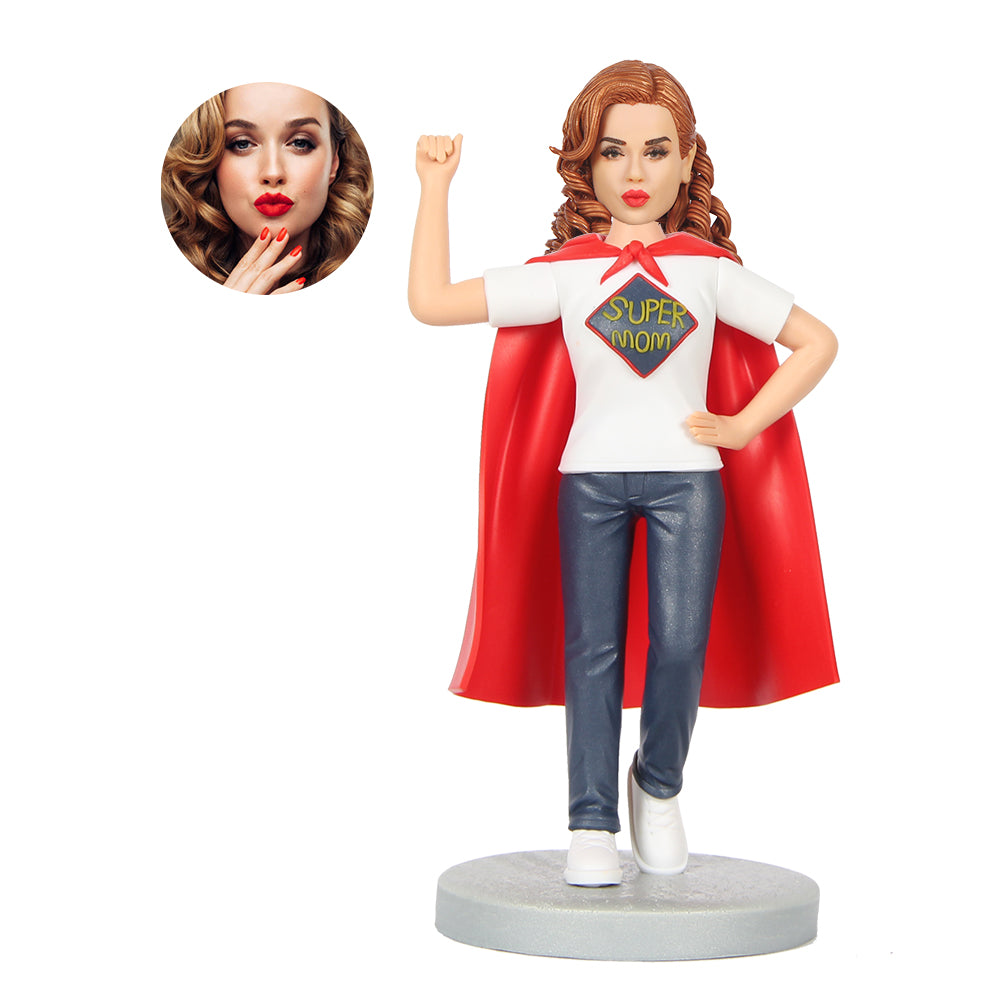 Mother's Day Gifts Superhero Superwoman Female In Red Cape Hero Custom Bobbleheads