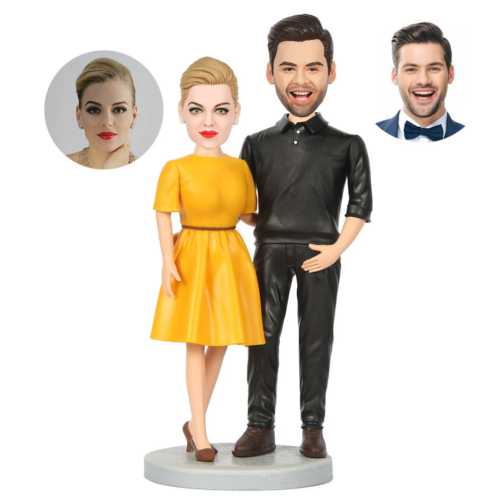 Couple Business Style Custom Bobblehead with Engraved Text