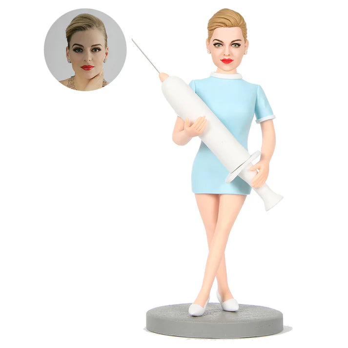 custom female nurse bobbleheads holding a syringe