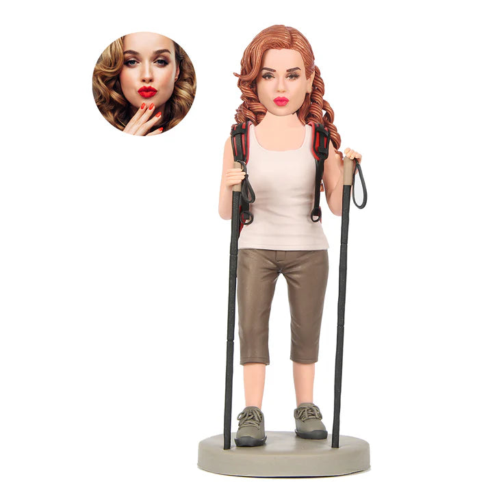 Mountaineering woman custom bobblehead doll